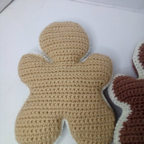 Handmade Gingerbread Man Plush Stuffed Christmas Holiday Brown Lot of 2 - Picture 12 of 13
